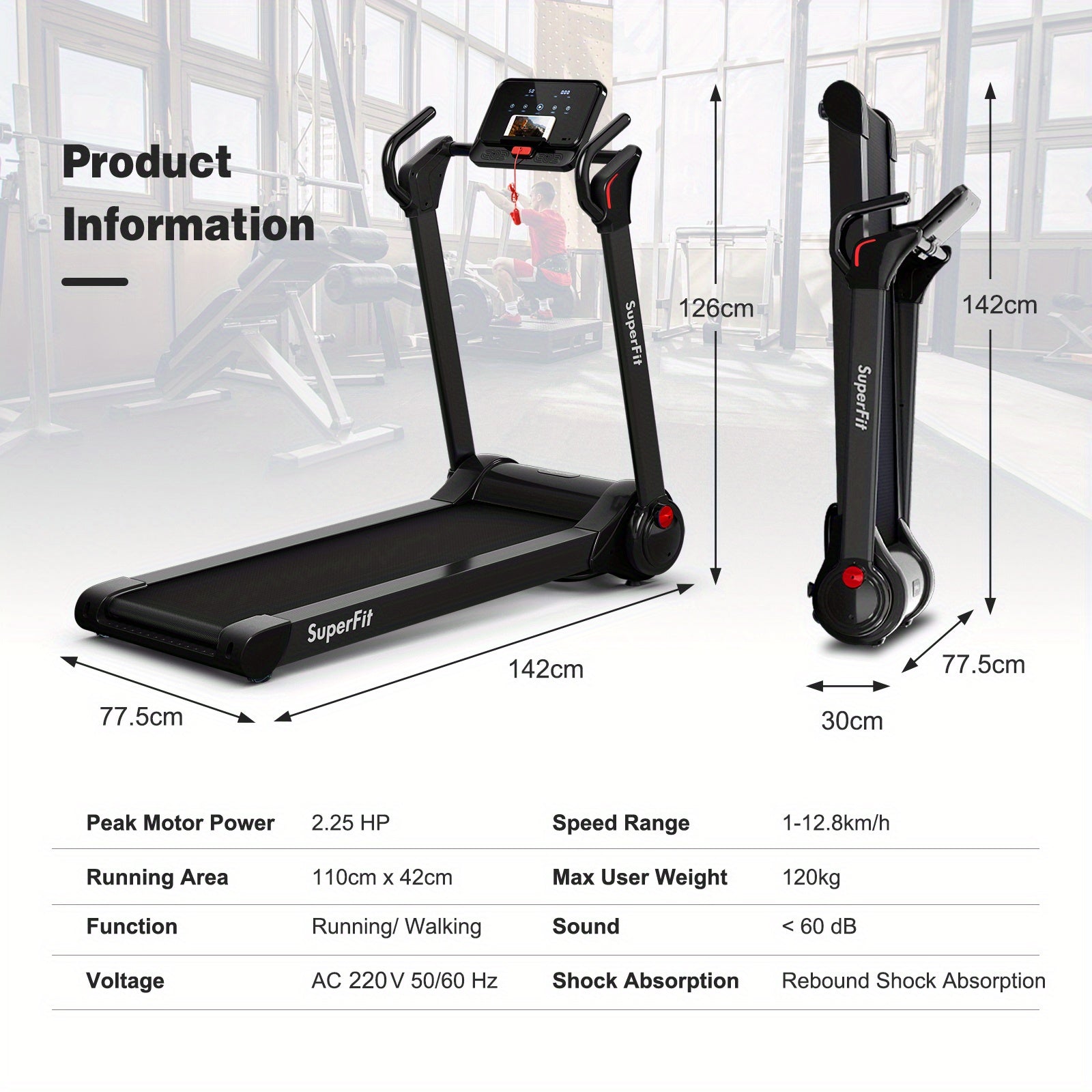 Folding Home Office Treadmill 2.25HP for Small Spaces
