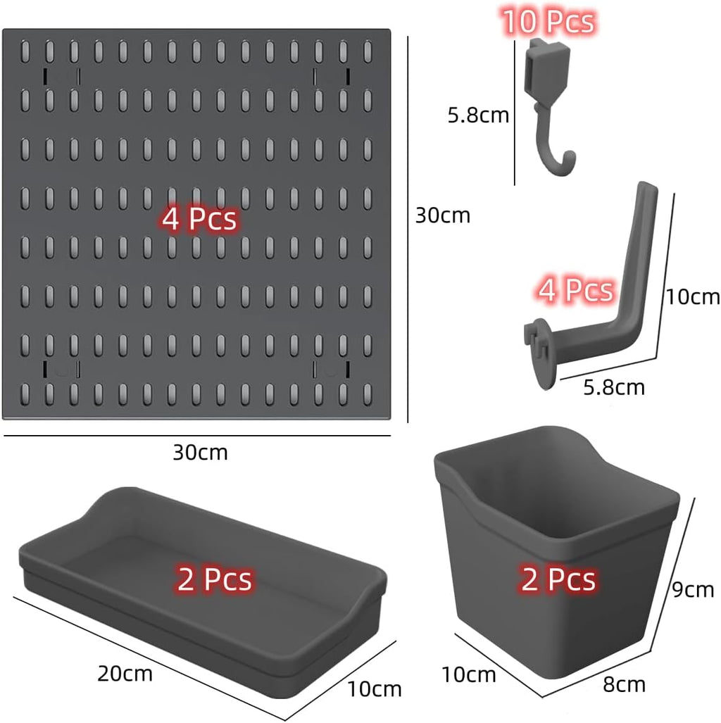 CARLA HOME Pegboard Combination Kit with 4 Pegboards and 18 Accessories Modular Hanging for Wall Organiser