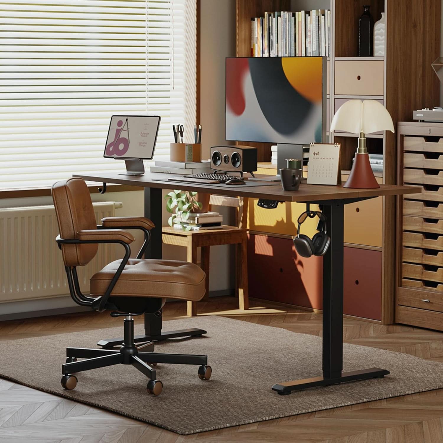 Electric Standing Desk Dark Walnut 48x24 Height Adjustable