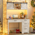 67Inch White Farmhouse Executive Desk Hutch Storage