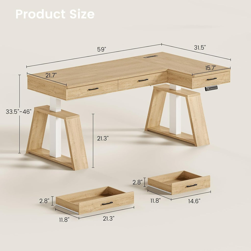 59Inch LShaped Electric Height Adjustable Office Desk