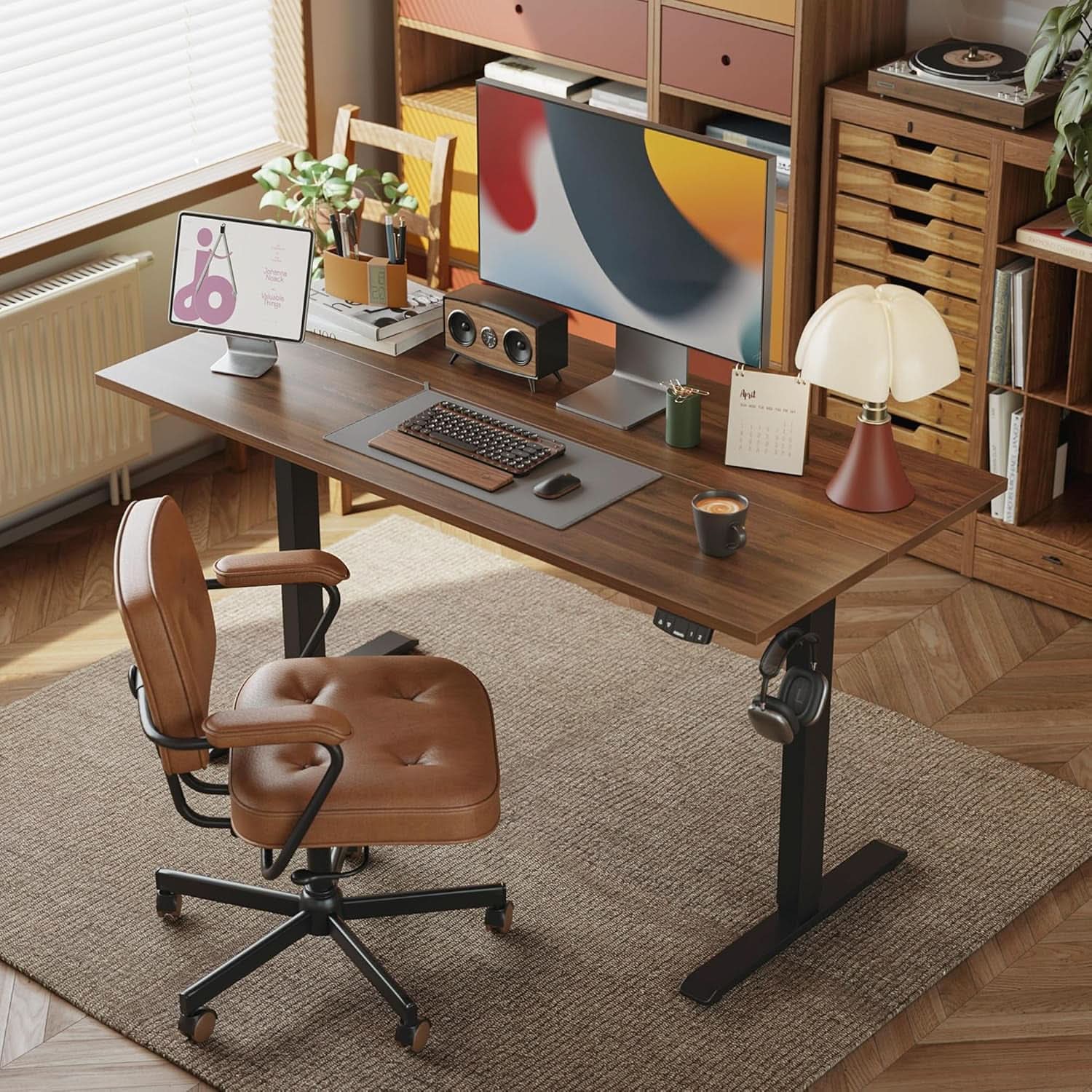 Electric Standing Desk Dark Walnut 48x24 Height Adjustable