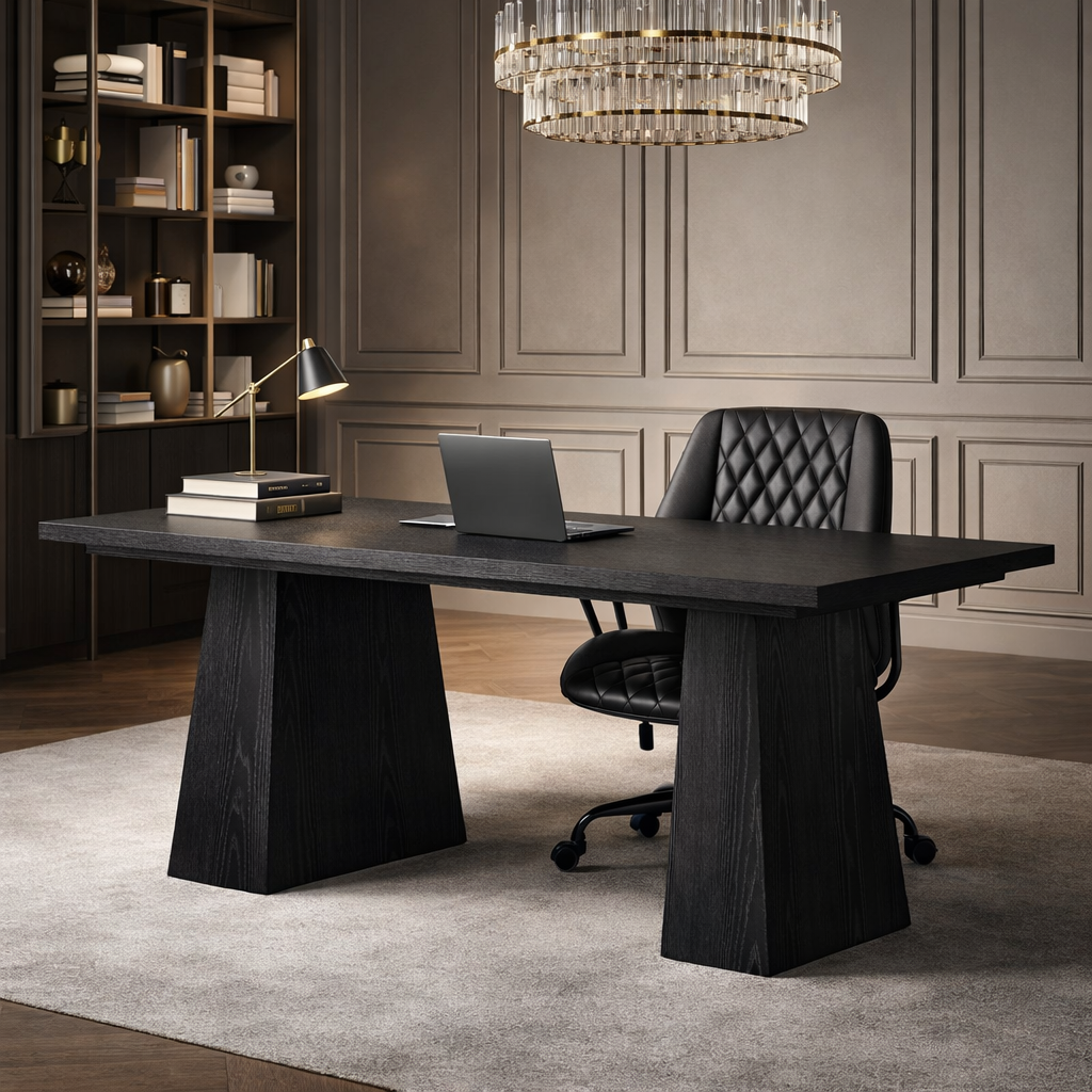63" Executive Office Desk with Ergonomic Swivel Task Chair Black Set