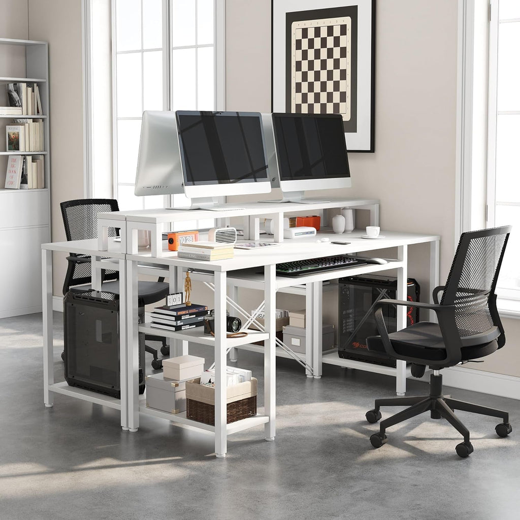 Forty Eight Inch Computer Desk White Monitor Stand Keyboard Tray