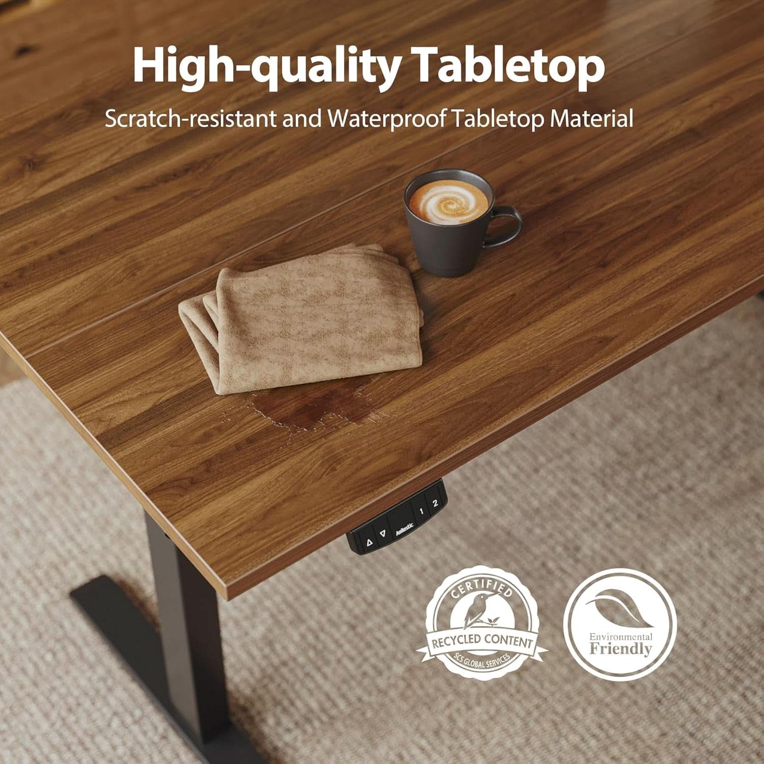 Electric Standing Desk Dark Walnut 48x24 Height Adjustable