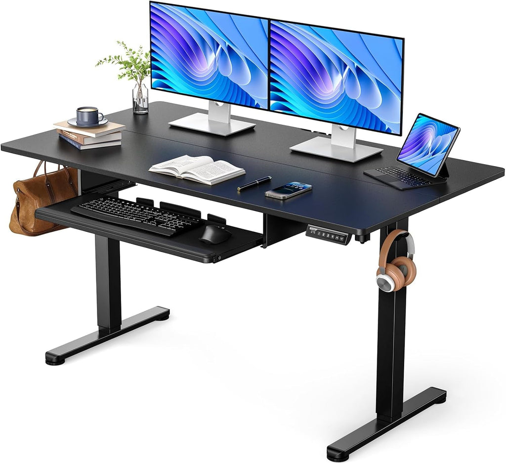 Electric Standing Desk with Adjustable Keyboard Tray for Home Office