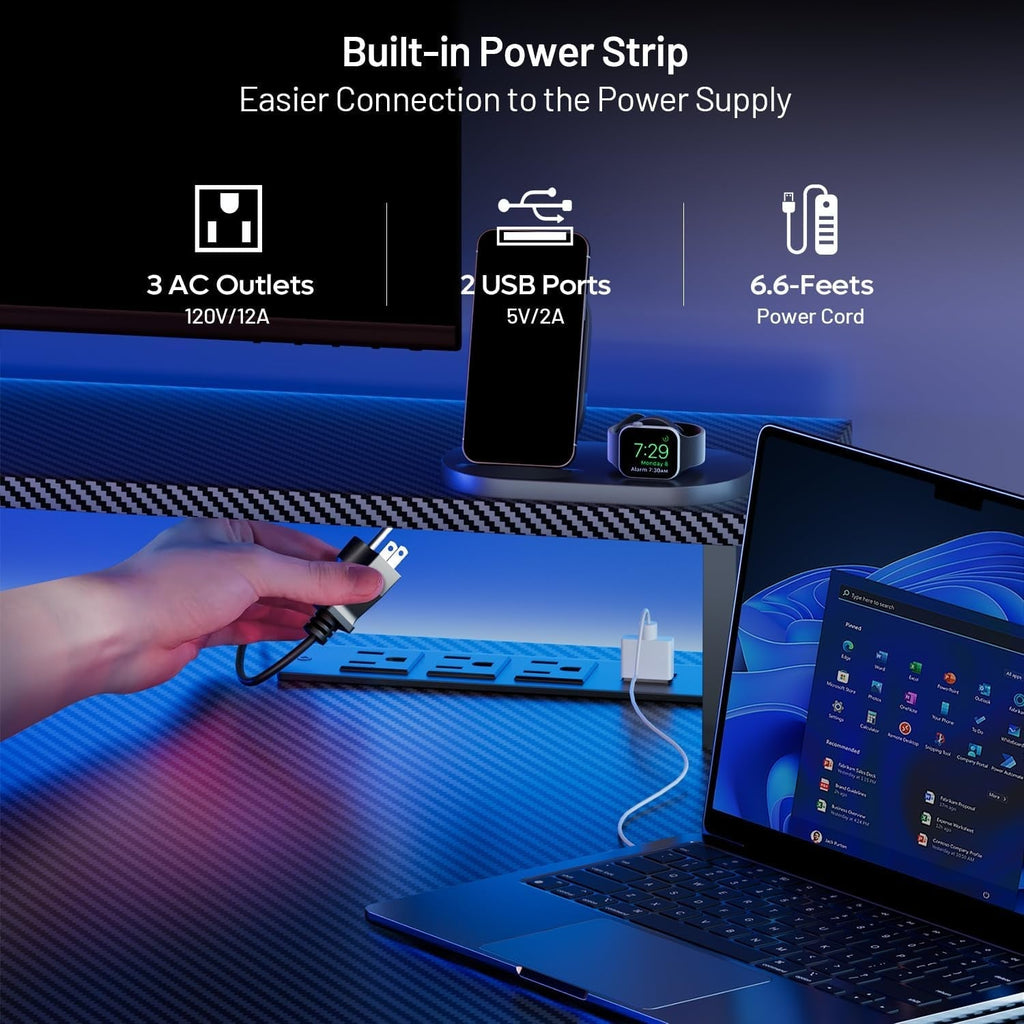 63" Ergonomic Glass Gaming Desk with LED Lights