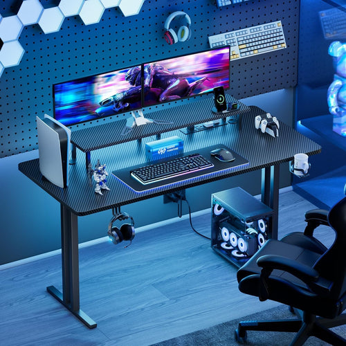 63" Ergonomic Glass Gaming Desk with LED Lights